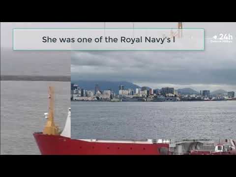 The Royal Navy's ice patrol ship HMS Protector sailed past an old work colleague during a fuel stop
