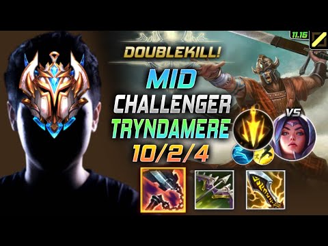 Challenger Tryndamere MID vs Irelia - 챌린저 장인 미드 트린 템트리 룬 선혈 치속 トリンダメア Триндамир 蛮族之王 - LOL KR 11.15