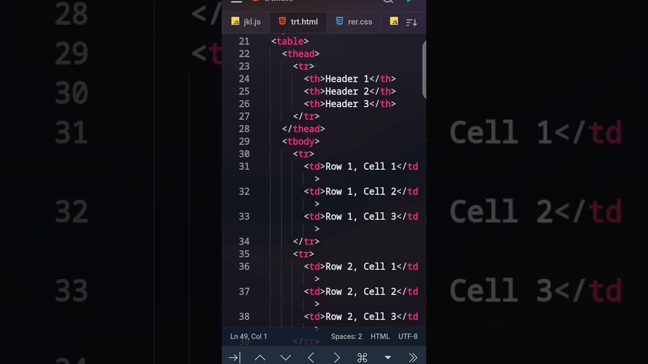 Make A Table in HTML CSS #viral #shorts #youtubeshorts  #html #css