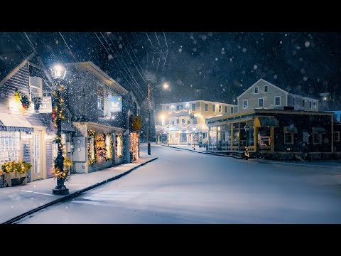 Snowy Night Walk in Kennebunkport, Maine (4K) | Quintessential New England, USA (Binaural Audio)