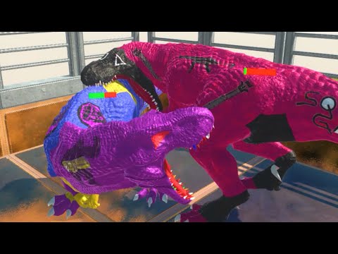 SQUID GAME T-REX DEATH RUN WITH HP BAR MOUNTAIN-Animal Revolt Battle Simulator