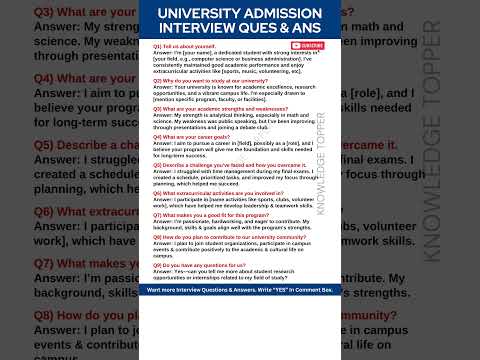University Admission Interview Questions and Answers | College Admission Interview Questions Answers