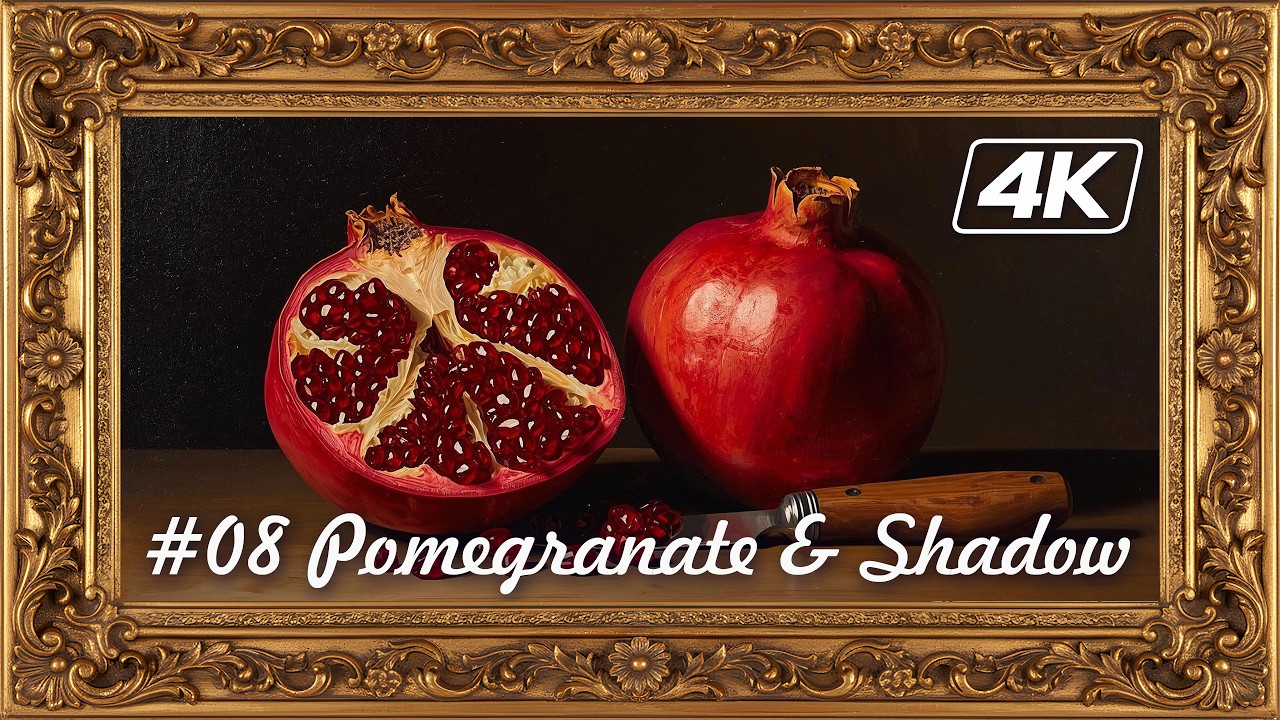 Chiaroscuro Still Life Gallery #08 | Pomegranate & Shadow (Chiaroscuro Oil) | 4K Art TV | 2 Hours