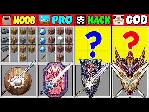 Minecraft NOOB vs PRO vs HACKER vs GOD ABILITY SWORD AND SHIELD Crafting Challenge (Animation)