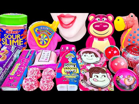 ASMR PINK CANDY🩷sour slime, chocolate cake, marshmallow, 먹는 슬라임 젤리 초코케이크 마시멜로 캔디 먹방 EATING MUKBANG