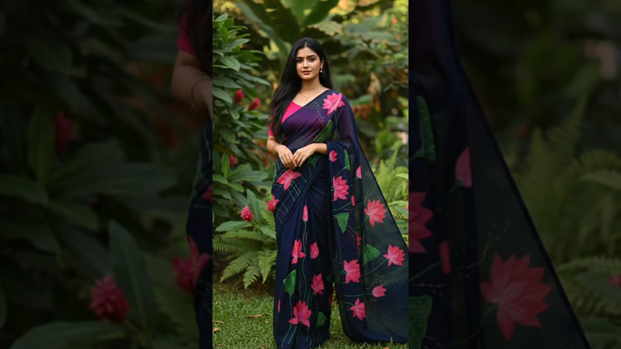 Soft cotton patchwork & hand painted saree #057