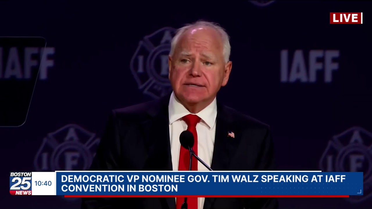 WATCH LIVE: Democratic VP nominee Gov. Tim Walz speaking at IAFF convention in Boston.