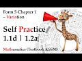 Form 5 Mathematics KSSM Chapter 1 - Variation | Self Practice 1.1d | Self Practice 1.2a