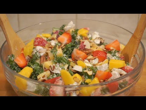 Healthy Summer Salads:  Kale, Mango & Strawberry Salad with Pecans
