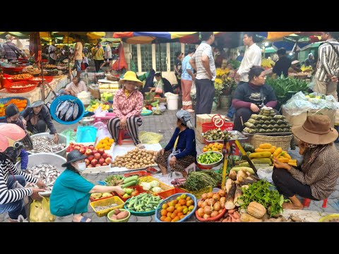 Routine Fresh Food | Fresh Fish & Meat | Daily Shopping at Cambodian Traditional Market.