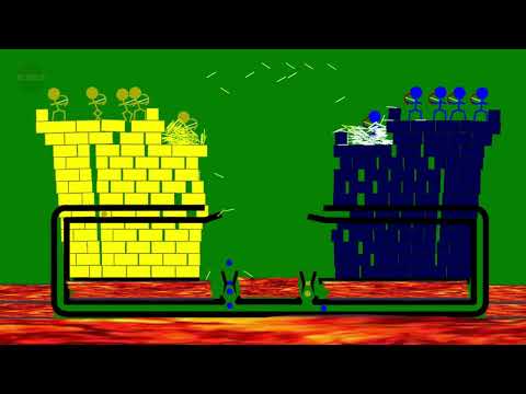 Castle Destruction Marble Race in ALgodoo  / Stick war /Team Battle  / Stickman fight