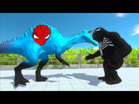 VENOM GORO vs SPIDERMAN SPINOSAURUS vs CARNAGE BRACHIOSAURUS DEATH RUN - Animal Revolt Battle Simula