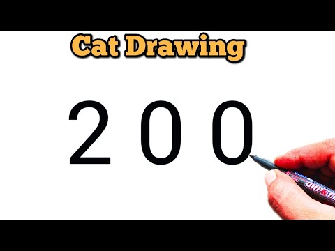 Cat Drawing From 200 Number | Easy Cat Drawing | Number Drawing