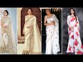 Stylish White Offwhite Color Saree Collection White Saree Color Combination Ideas