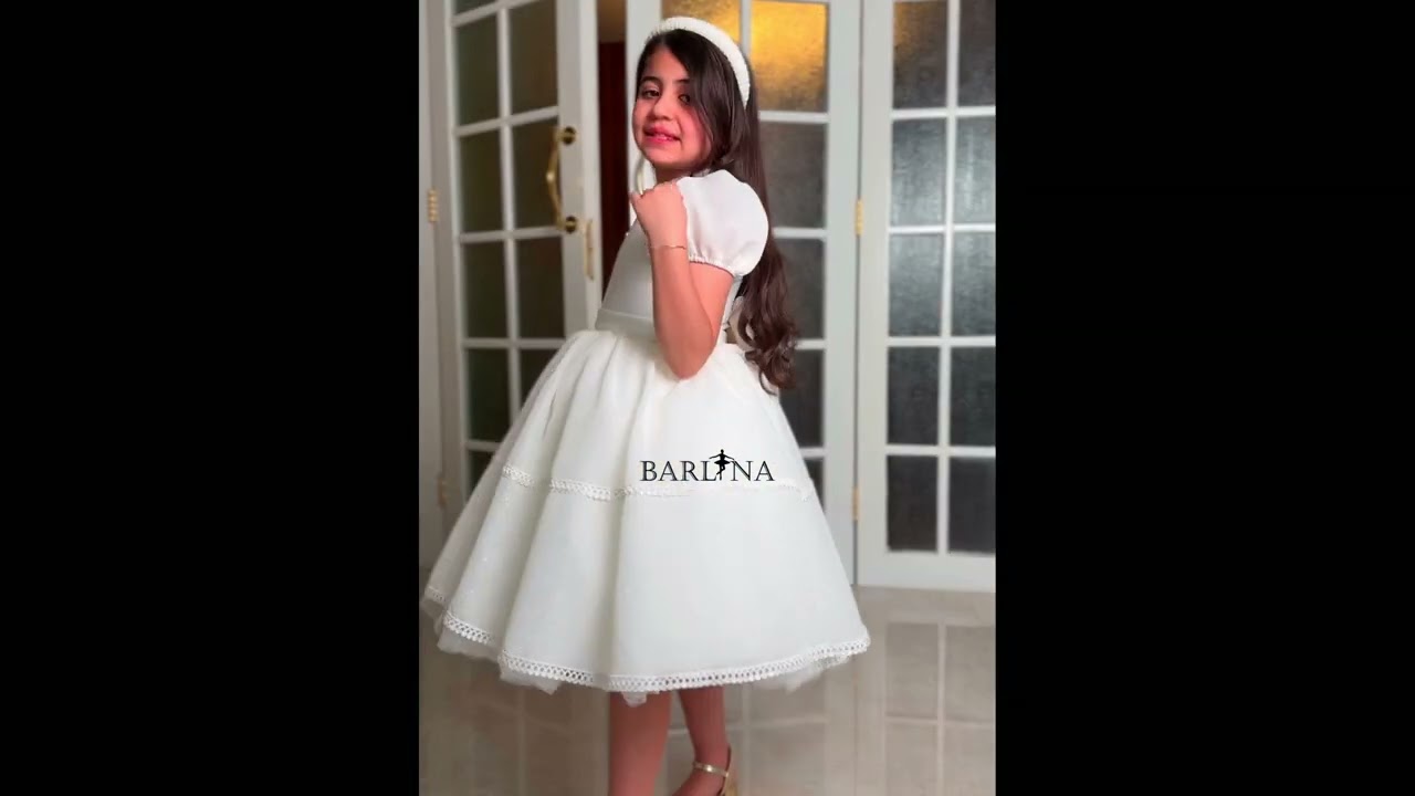فستان بناتي أبيض منفوش بأكمام قصيرة - 3 سنوات