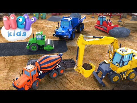 Stavební Vozidla 🚛 Bagr, buldozer, míchačka, nakladač & kamiony pro děti | HeyKids - Dětské písničky