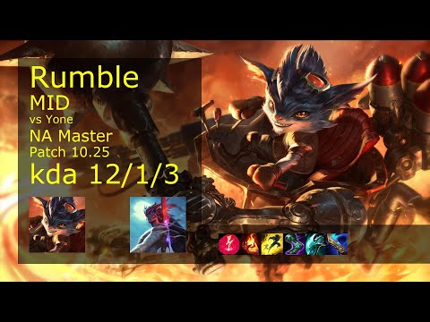 Rumble vs Yone Mid - NA Master 12/1/3 Patch 10.25 Gameplay