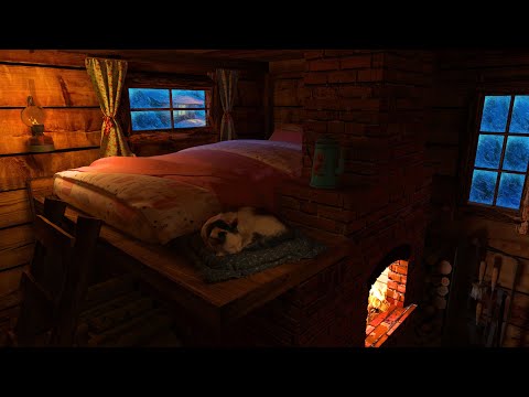 Sleep on the Stove with a CAT | Cozy Winter Hut Ambience, Blizzard, Fire & Wind Sounds