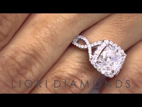 ER-SOLD-017 - 3.56 Carat F-SI2 Cushion Cut Diamond Engagement Ring 18k Pave Halo Vintage Style