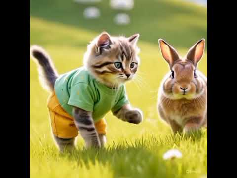 Long video cat vs rabbit #animallife #cuteanimal #cute #cutecat #funny #funny #funnycat #gif #kitten