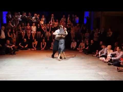  Alejandra Hobert  and  Santiago Giachello  are  dancing  to  the  tango  "  Que Falta Que Me Haces  "  by  Miguel Caló  at  Brussels Tango Festival  in  2014