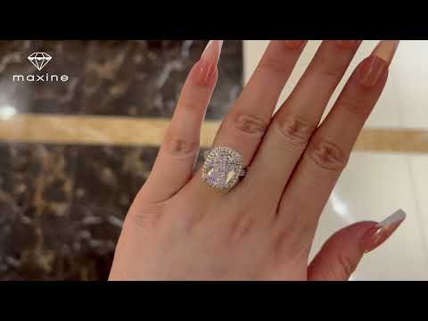 Stunning Halo Cushion Cut Sona Simulated Diamond Engagement Ring In Sterling Silver