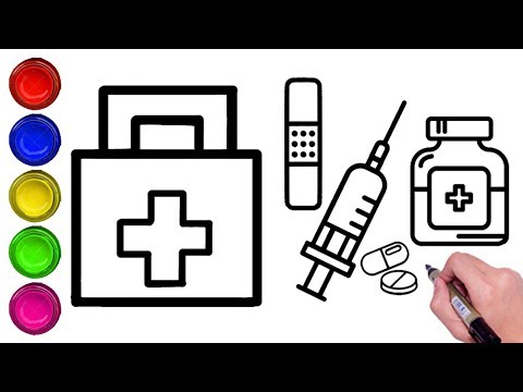 FIRST AID BOX KIT DRAWING | HOW TO DRAW INJECTIONS, BANDAGE, TABLETS| EASY LEARNING FOR CHILDREN