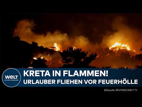 KRETA: Urlauber fliehen vor Feuerhölle! – Waldbrände breiten sich rasend schnell aus