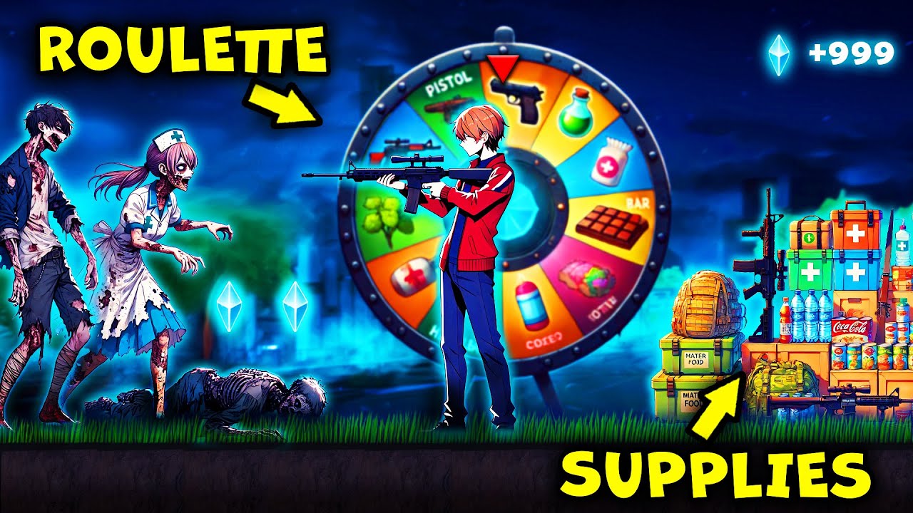 Amidst the Apocalypse He kills Zombies to get Crystals and Uses them in Roulette to get Resources!