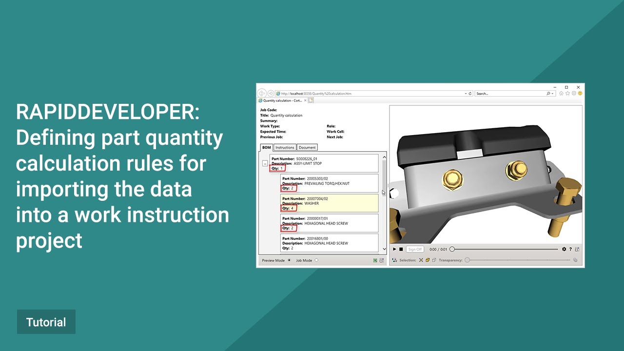 RapidDeveloper Tutorial. Defining part quantity calculation rules.