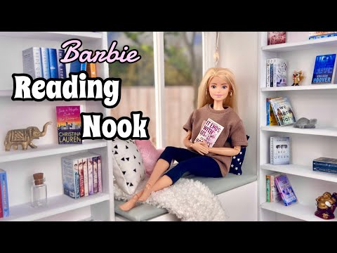DIY Barbie Doll Room - Reading Nook! Window Seat| Mini Books| Fairy Lights| Doll Library