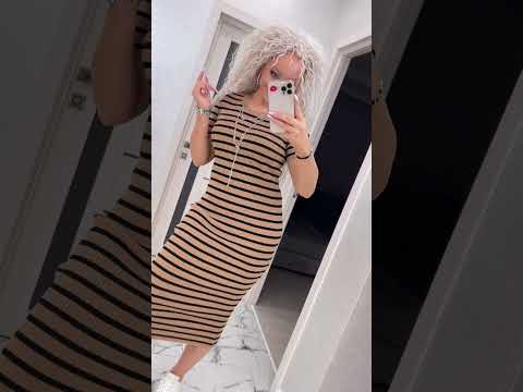 Весенне-летнее платье "Виола" миди в полоску на каждый день ( Размер 42-50), Кэмел - фото 1 - id-p2133533396