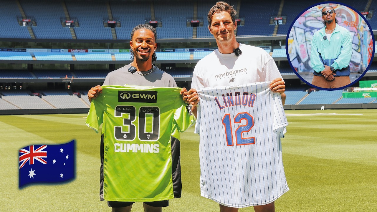 Francisco Lindor and Cricket star Pat Cummins swap sports during his January trip to Australia 🇦🇺