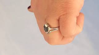 Hexagon cut Salt and Pepper Black Diamond Engagement Ring Set | Chevron Stacking Ring