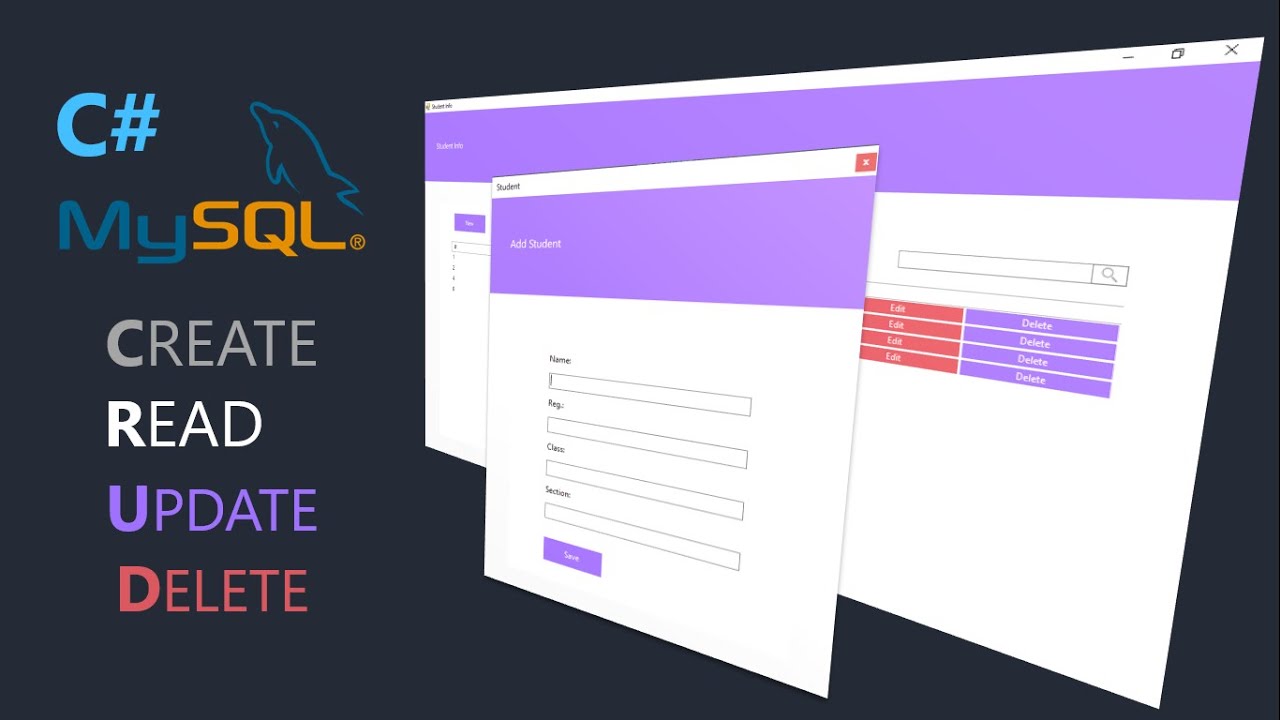 MySQL database WinForms CRUD Demo. (CREATE,READ,SELECT,UPDATE,DELETE) | C#
