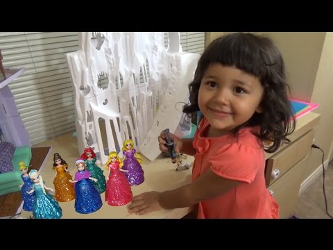 Disney Princess MagiClip Slide Competition on the Frozen Castle Anna Elsa Rapunzel Ariel Belle