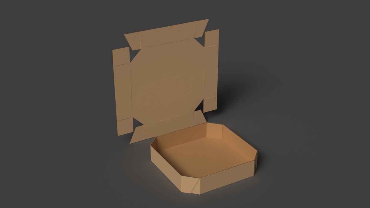 Octagonal corrugated cardboard tray Assembled and disassembled packaging 3D Model