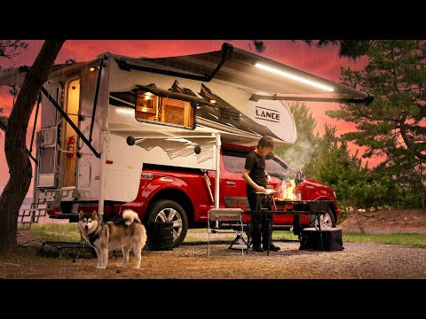 Camping in the Rain 🌊 Best RV Truck Camper Beach Adventure