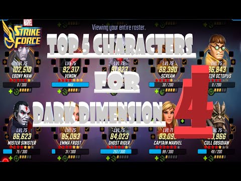 Top 5 none Legendary and Top 5 Legendary characters for Dark Dimension 4 marvel strike force