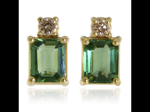 Cercei Stud Aur Galben 14 k Safire Verzi Diamante Naturale - Rafinament si Echilibru