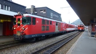 preview picture of video 'Swiss Trains: Glacier Express Route, morning at Andermatt, 15Sep14'