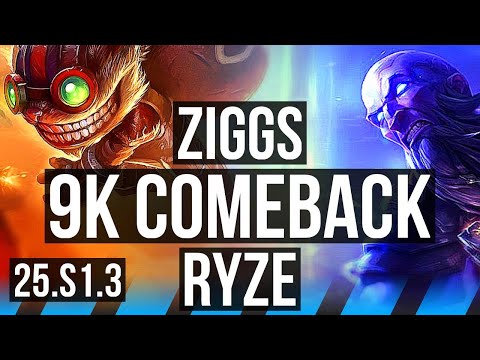 ZIGGS vs RYZE (MID) | 9k comeback, 57k DMG, Godlike | EUW Diamond | 25.S1.3