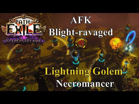 PoE 3.27 (Keepers of the Flame) - AFK Blight-ravaged Map with Lightning Golem Necromancer