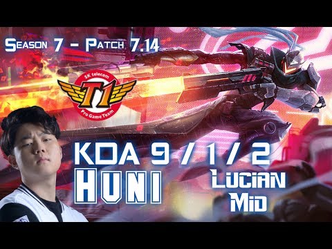 SKT T1 Huni LUCIAN vs TWISTED FATE Mid - Patch 7.14 KR Ranked