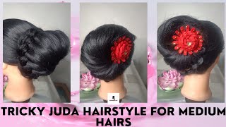 Tricky Juda Hairstyle For Medium Hairs|| Party Juda Hairstyle || Wedding Vibes || Step By Step