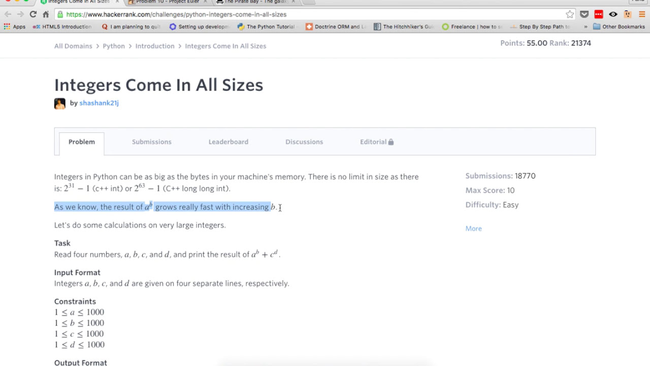 005 Python at hackerrank Integers come in all sizes