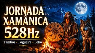 🌟 JORNADA XAMÂNICA 528Hz | Tambor, Fogueira e Lobo para Meditação Profunda 🎵