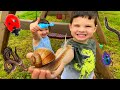 KIDS BUG HUNT at GRANDMA's HOUSE! Caleb CATCHES BUGS! GIANT SNAIL, WORMS, & SPIDERS in BACKYARD!