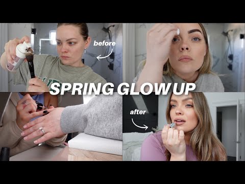 Spring GLOW UP Transformation: hair, makeup, self tan routine, brow tint, nails, cute outfit!