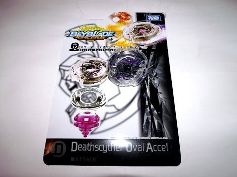 TT Beyblade Burst B-12 Starter Deathscyther Oval Accel Unboxing Review & test spin